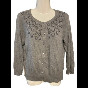 LOFT Ann Taylor Cardigan Sweater Beaded Rayo Rabbit Hair Blend